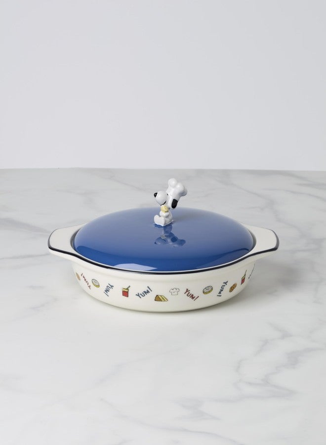 Lenox Home And Kitchen, Chef Snoopy Covered Casserole Dish, Stoneware Material, Dishwasher Safe, Kitchen, Baking Dish For Oven, Oven Safe Upto 350 Degrees, Snoopy Design (Blue And White, 1 Piece) - Image 2