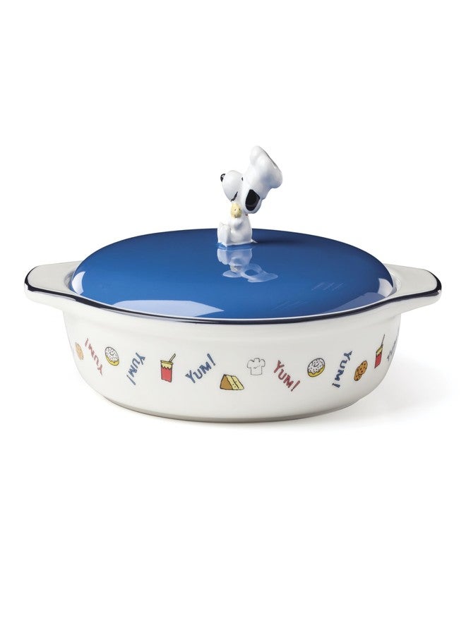 Lenox Home And Kitchen, Chef Snoopy Covered Casserole Dish, Stoneware Material, Dishwasher Safe, Kitchen, Baking Dish For Oven, Oven Safe Upto 350 Degrees, Snoopy Design (Blue And White, 1 Piece) - Image 1