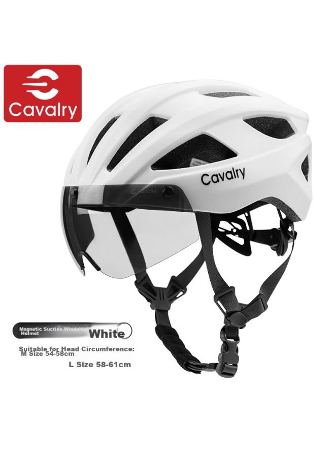Cavalry Cycling Helmet With Magnetic Visor For Men And Women, Mountain Bike And Road Bike Riding Gear, White, Size M - Image 1