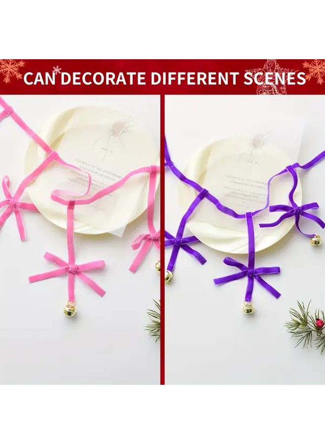 Purple Velvet Ribbon Banner With Pink Tassels Elegant Folding Bow For Holiday Wedding Birthday Decor - Image 5