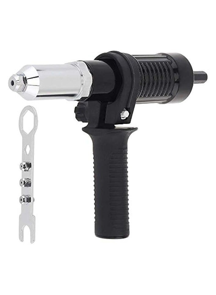 PROMASS Electric Riveting Gun Adapter, Black Alloy Steel Rivet Adapter with Multiple Rivet Head Sizes (2.4/3.2/4.0/4.8mm) and Handle Wrench, Compatible with Electric Drills for Efficient Riveting - Image 1