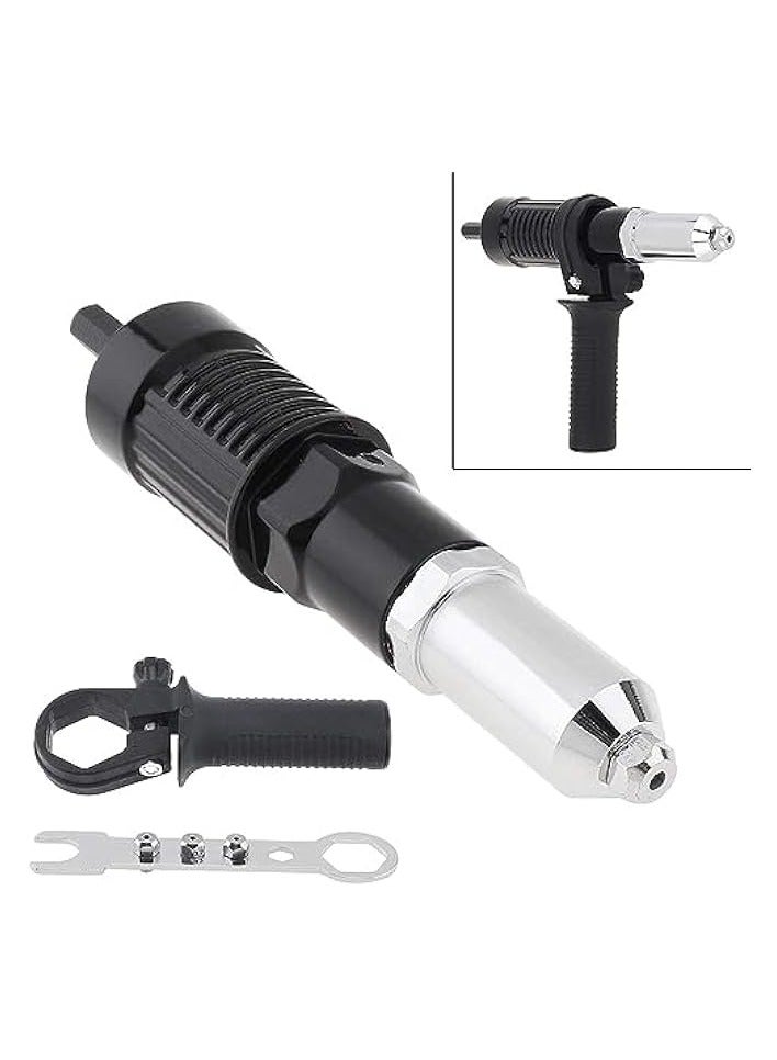 PROMASS Electric Riveting Gun Adapter, Black Alloy Steel Rivet Adapter with Multiple Rivet Head Sizes (2.4/3.2/4.0/4.8mm) and Handle Wrench, Compatible with Electric Drills for Efficient Riveting - Image 4