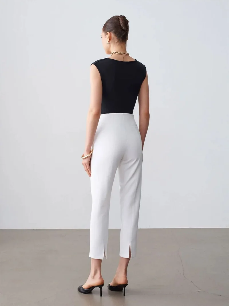 ديلفين DILVIN High-Waist Slim-Fit Straight-Leg Trousers