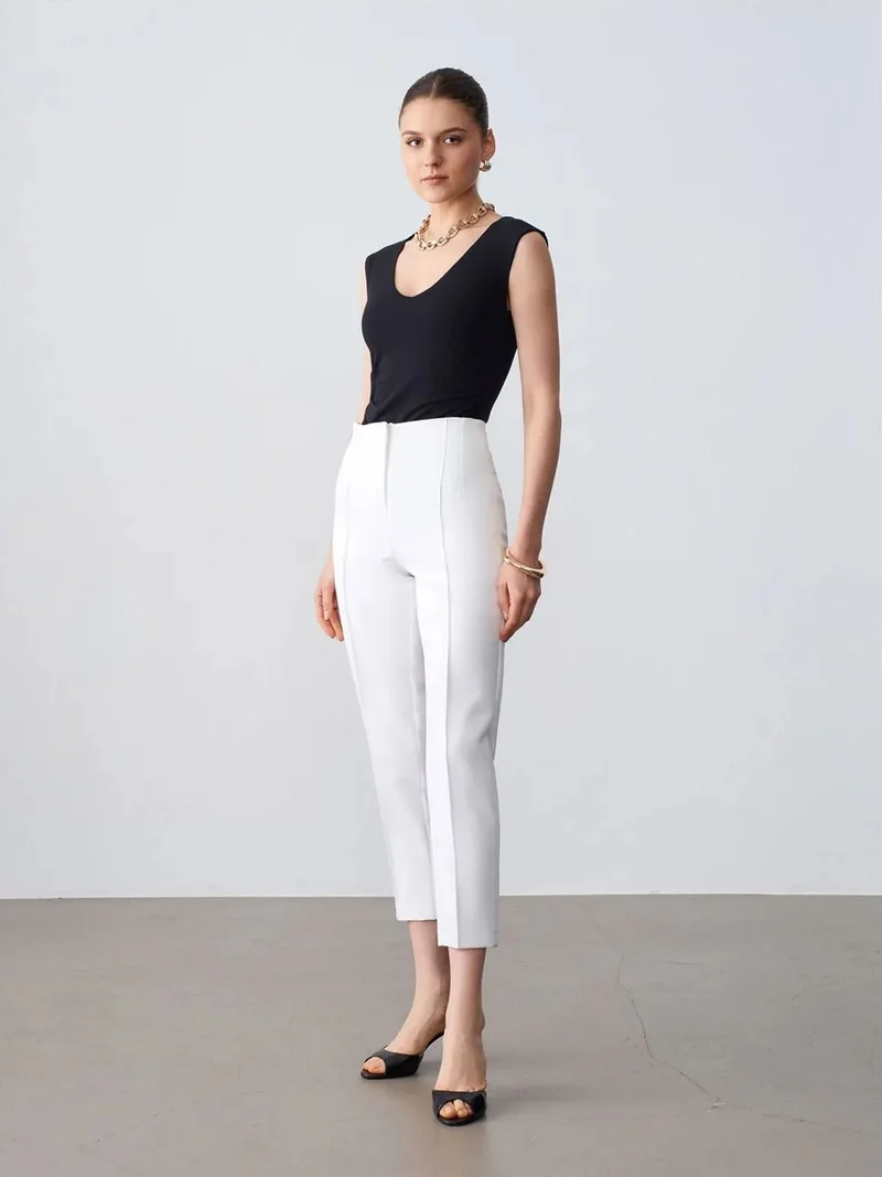 ديلفين DILVIN High-Waist Slim-Fit Straight-Leg Trousers