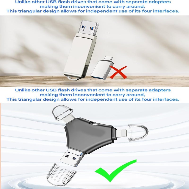 لينجي لين جي ذاكرة فلاش، 2 تيرابايت USB 4 في 1 عصا ذاكرة OTG، عصا ذاكرة بسعة كبيرة لتخزين المزيد من الصور ومقاطع الفيديو متوافقة مع جميع الأجهزة (أسود) - Image 4