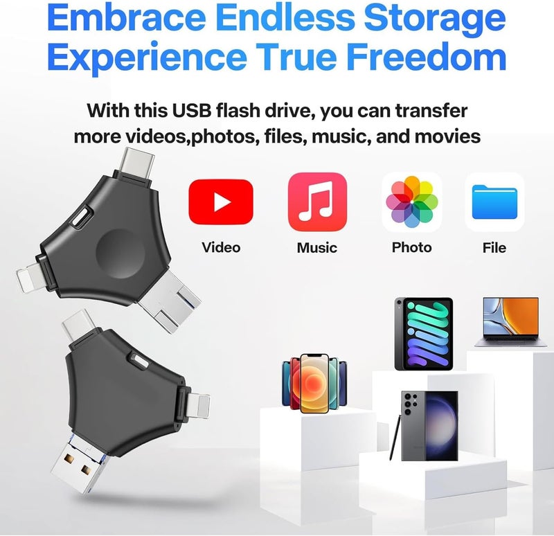 لينجي لين جي ذاكرة فلاش، 2 تيرابايت USB 4 في 1 عصا ذاكرة OTG، عصا ذاكرة بسعة كبيرة لتخزين المزيد من الصور ومقاطع الفيديو متوافقة مع جميع الأجهزة (أسود) - Image 5
