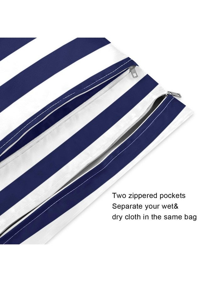 Kigai Navy Blue Stripes Wet Dry Bags 2 Pack, Waterproof Reusable Baby Cloth Diaper Wet Dry Bag with Zipper Pocket for Travel, Beach, Stroller, Gym Dirty Clothes, Wet Swimsuits - Image 3