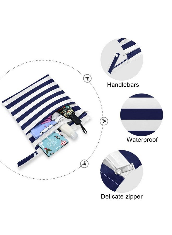 Kigai Navy Blue Stripes Wet Dry Bags 2 Pack, Waterproof Reusable Baby Cloth Diaper Wet Dry Bag with Zipper Pocket for Travel, Beach, Stroller, Gym Dirty Clothes, Wet Swimsuits - Image 4