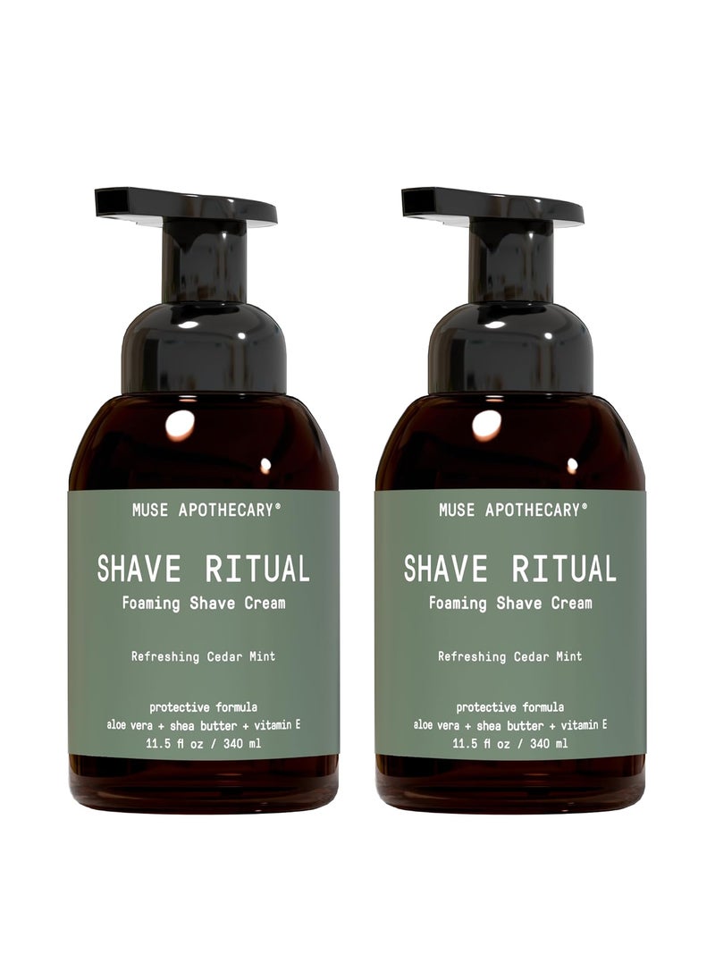 Muse Apothecary Muse Apothecary Foaming Shave Ritual  Natural Shaving Cream Sensitive Skin  Womens Shaving Cream Mens Shave Cream Protective Formula Aloe Vera  Shea Butter  Vitamin E  Cedar Mint 115oz 2 Pack 