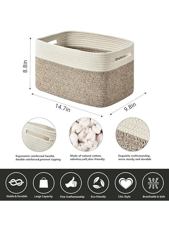 3 Pack Storage Basket, Woven Baskets for Storage, Cotton Rope Baskets for Organizing, decorative Baskets for Shelves, book Basket, towel Basket, Toy Basket or Storage Bins for Living Room  - Image 2