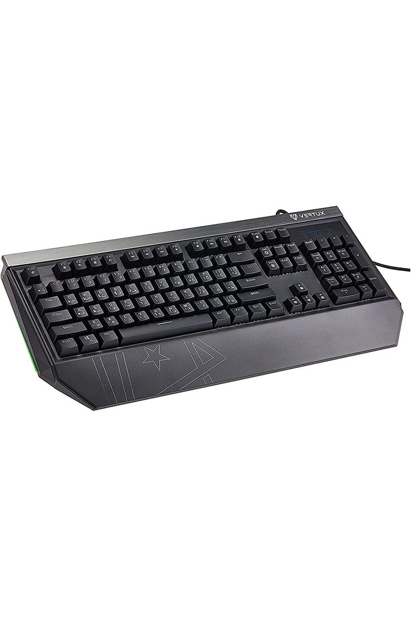 VERTUX Mechanical gaming keyboard with RGB lighting, Outemu Blue switches, and a comfortable wrist rest - Image 1