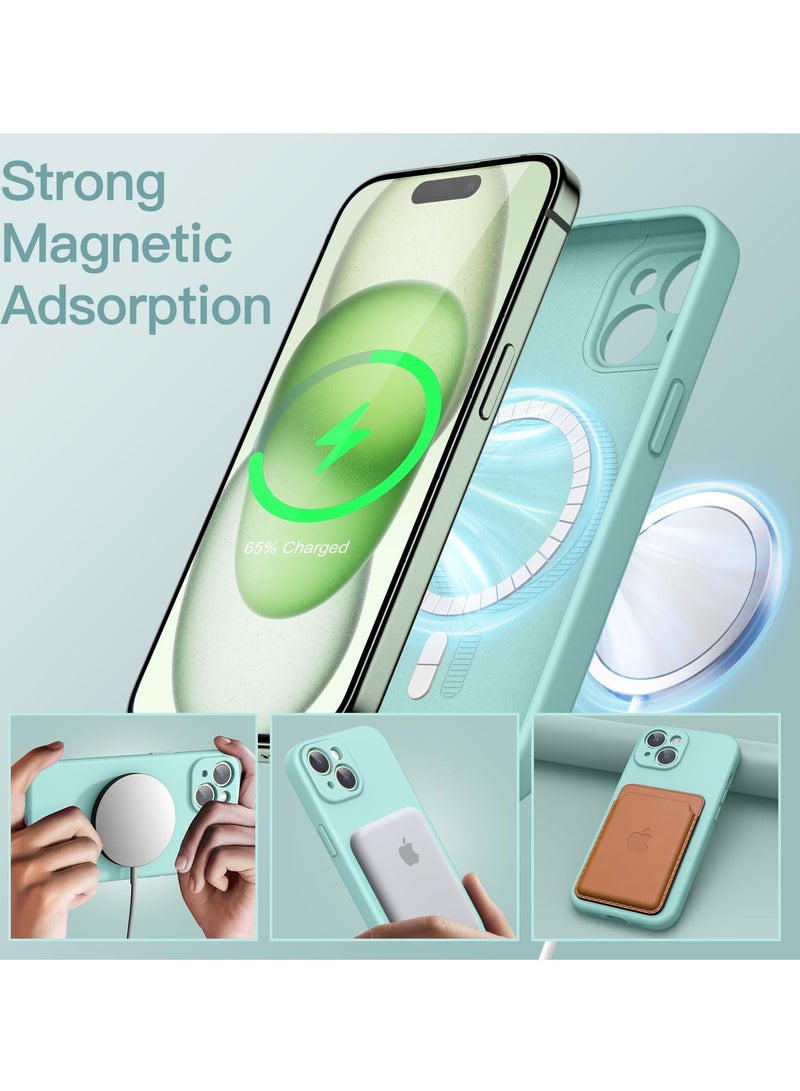 جي تيك حافظة سيليكون مغناطيسية لهاتف iPhone 15 مقاس 6.1 بوصة متوافقة مع غطاء هاتف MagSafe مع عدسة الكاميرا حماية كاملة باللون الأزرق الساطع - Image 2
