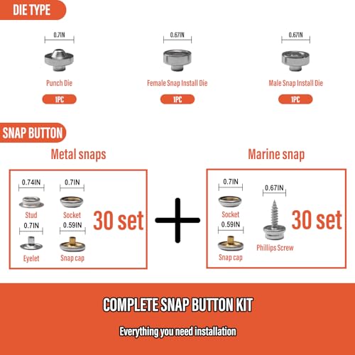 Coowolf Heavy Duty Snap Button Kit Snap Fasteners Tool with 60 Set Installation or Repair Metal Snaps - Image 3