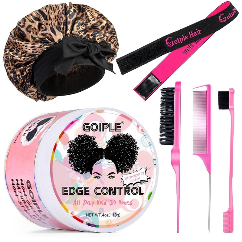 Goiple Edge Control Wax for Women Strong Hold Nongreasy Edge Control Smoother Edge Tamer Edge Wax Styling Tamer Edge Control for Black Hair No Flaking White Residue Edge Control Briad Bonnet Brush Set