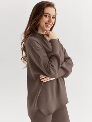 LILLUSORY Lounge Sets For Women 2 Two Piece Outfits 2025 Fall Winter Airport Trendy Matching knit Sweat Suit Sweaters Pants Sweatsuit Loungewear Cute Travel Fashion Clothes Nutmeg S - Image 3