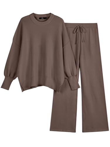 LILLUSORY Lounge Sets For Women 2 Two Piece Outfits 2025 Fall Winter Airport Trendy Matching knit Sweat Suit Sweaters Pants Sweatsuit Loungewear Cute Travel Fashion Clothes Nutmeg S - Image 1