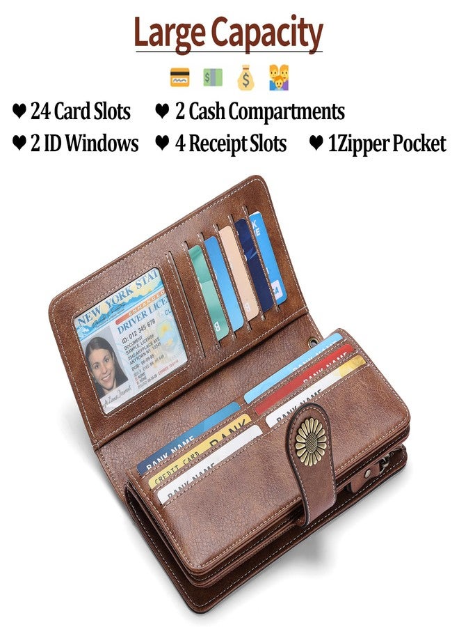 SENDEFN Wallets for Women Leather Credit Card Holder with RFID Blocking Large Capacity Wristlet - Image 3