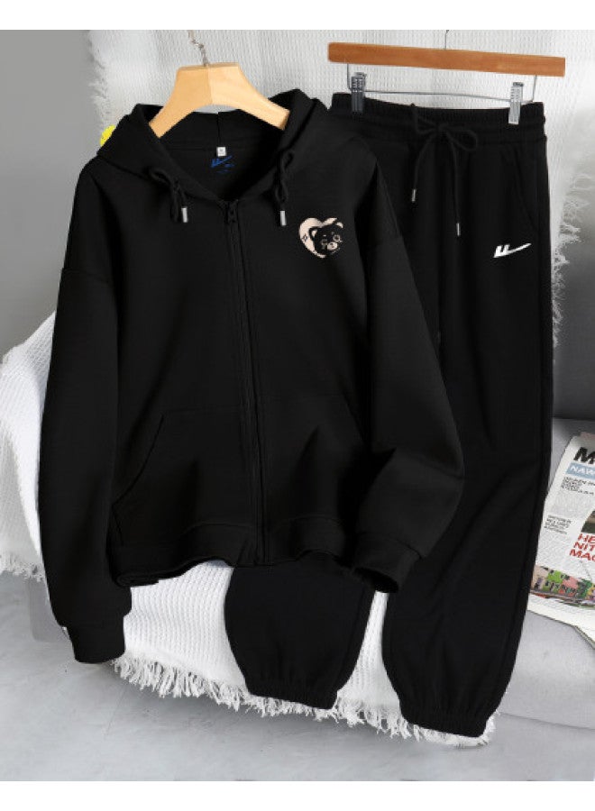 Warrior ملابس نسائية】طقم ملابس رياضية نسائية لربيع/خريف مع بنطلونات كاحل مرنة + سترة هوديد كاردين - Image 1