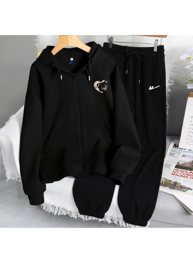 Warrior ملابس نسائية】طقم ملابس رياضية نسائية لربيع/خريف مع بنطلونات كاحل مرنة + سترة هوديد كاردين - Image 2