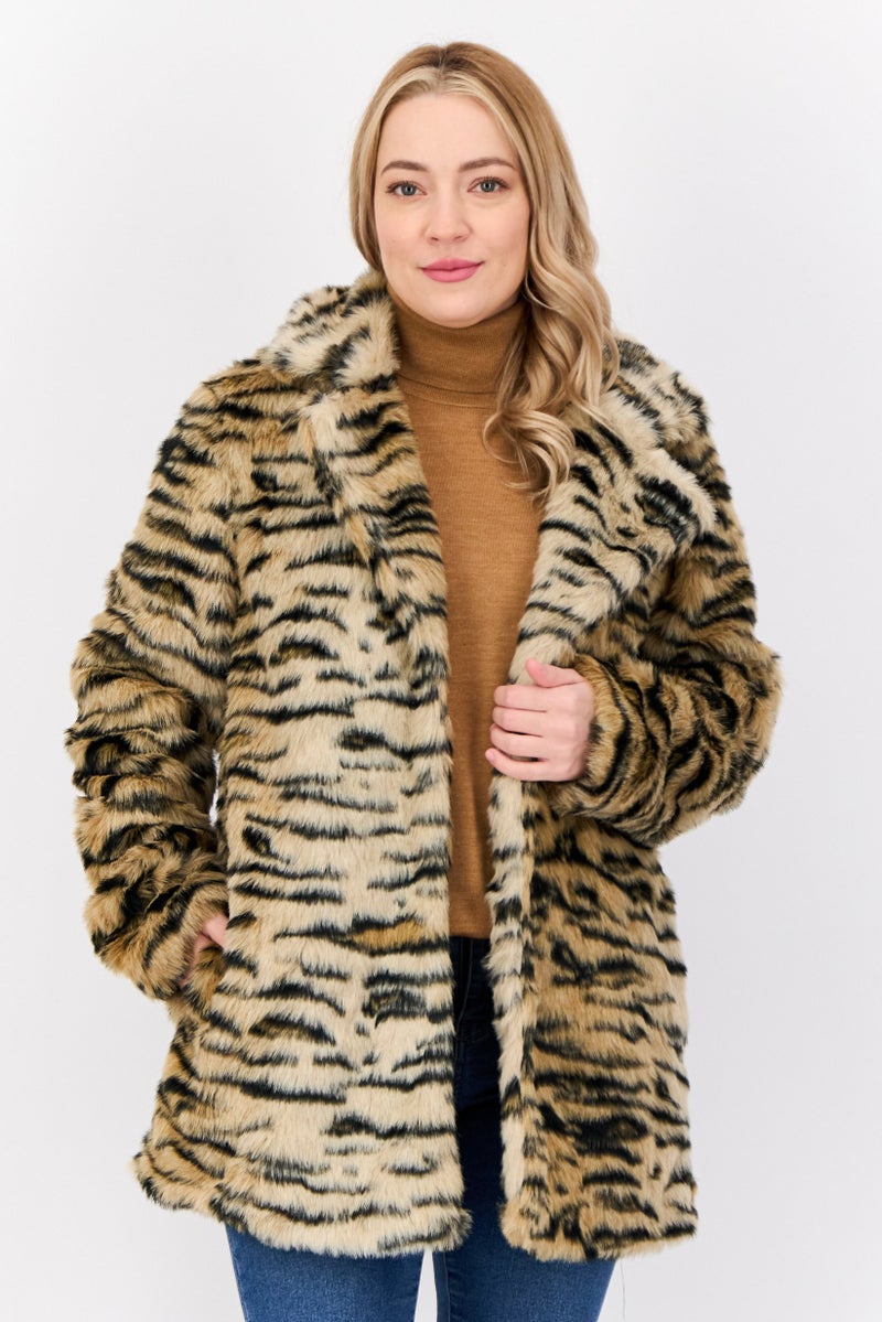 NA-KD Women Faux Fur Leopard Print Sherpa Jacket, Multicolor  - Image 1