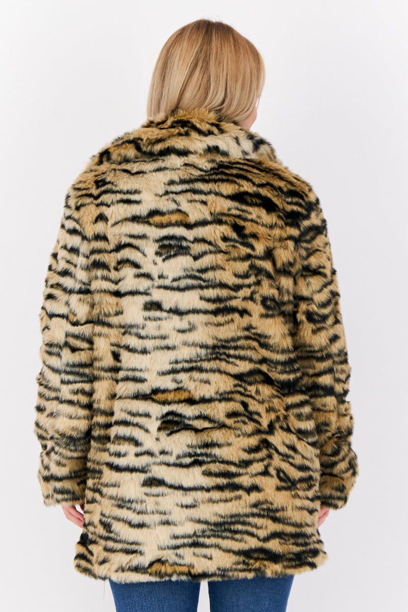NA-KD Women Faux Fur Leopard Print Sherpa Jacket, Multicolor  - Image 3