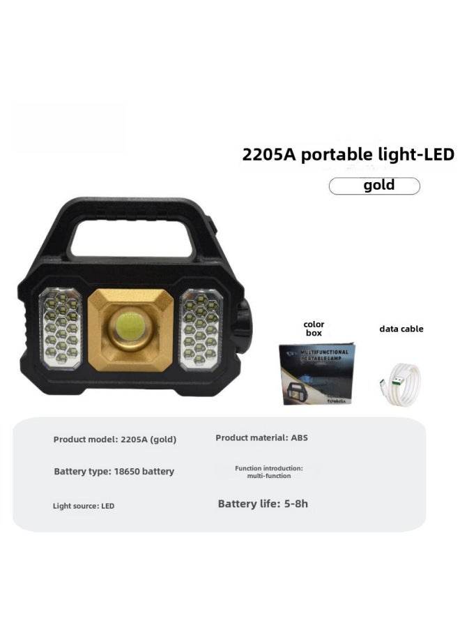 Portable Lamp High-power COB Outdoor Portable Flashlight Strong Light Rechargeable Super Bright Long-range Floodlight-Color: 2205A Portable Lamp LED + Data Line + Color Box  - Image 1