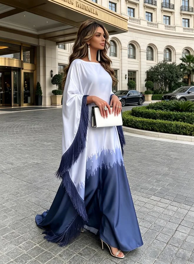 Take Two  Color Block Kaftan With Fringe Detail for Women | Best Price UAE