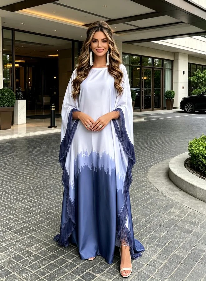 Take Two  Color Block Kaftan With Fringe Detail for Women | Best Price UAE