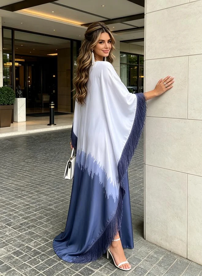 Take Two  Color Block Kaftan With Fringe Detail for Women | Best Price UAE