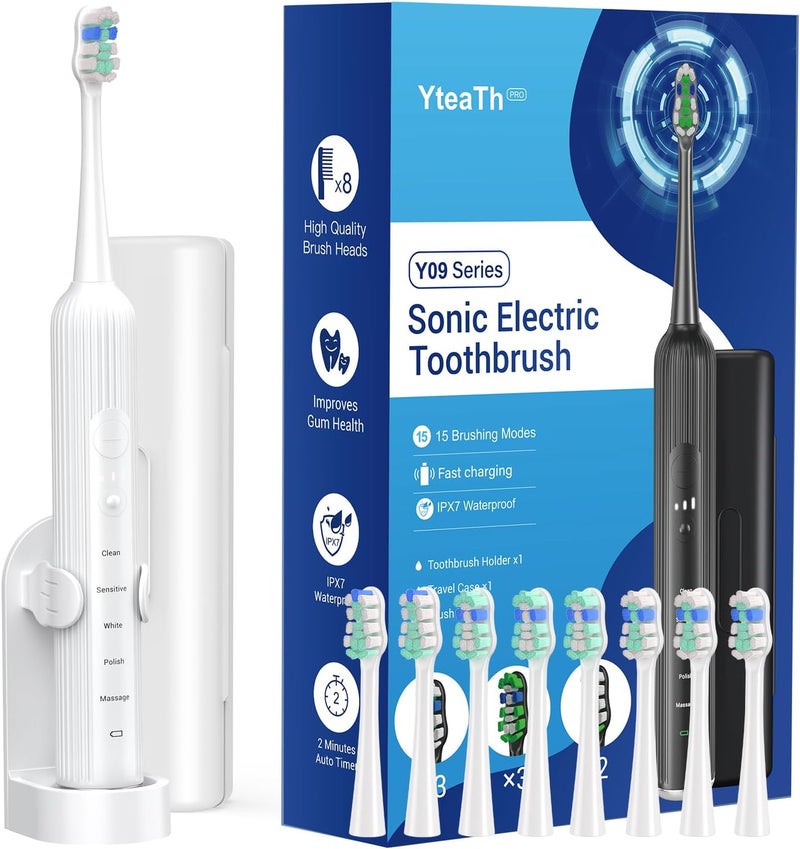 YTEATH PRO Electric Toothbrush, Sonic Electric Toothbrush for Adults with 8 Brush Heads, Rechargeable Sonic Toothbrush with 5 Modes and 3 Intensities, 60 Days of Use - Image 1