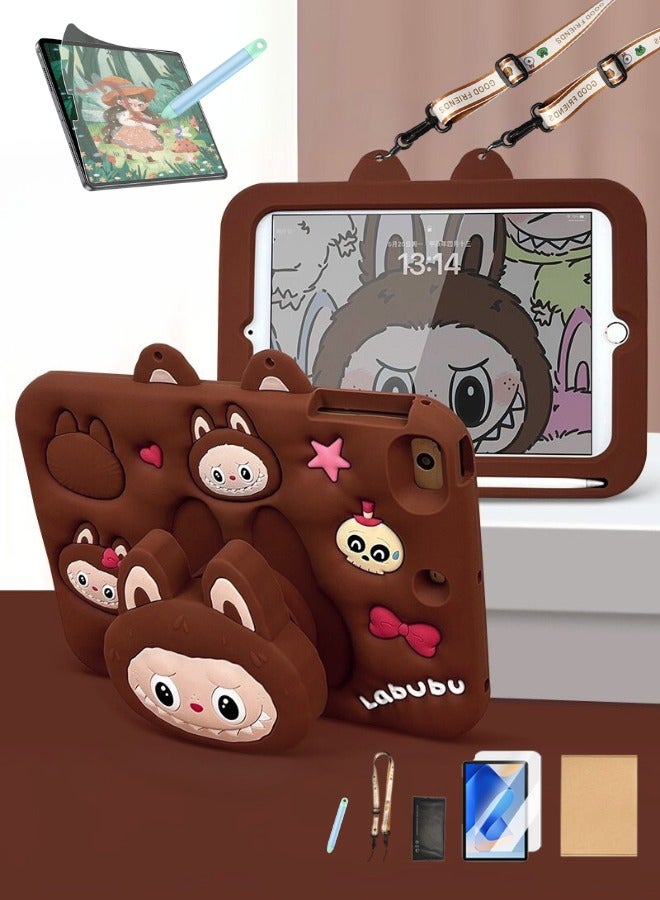 Samsung Tab A9 8.7 Inch Kids Tablet Case-Labubu,  Galaxy Tab A9 Children'S Cover Bpa-Free Eva Foam With  Free School Bag Strap + Anti-Glare Screen Protector + Kids Stylus-Forest-3-In-1 Multi Grip (Handle/Stand/Pen Tray) & Anti-Drop And Sandstorm Proof - Brown - Image 1
