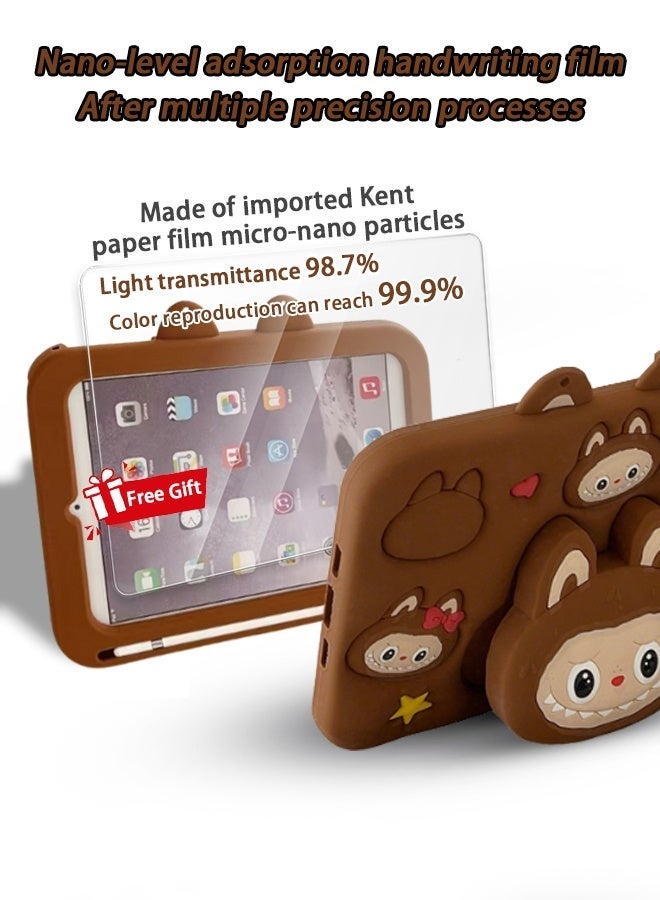 جراب حماية للأطفال لجهاز سامسونج جالاكسي تاب A9 مقاس 8.7 بوصة (2023) - جراب لابوبو لطيف مقاوم للصدمات مع حامل ومقبض، يتضمن واقي شاشة وقلم لمس وحزام ظهر - حماية شاملة للجهاز اللوحي، متوافق أيضًا مع SM-X110/X115، بني - Image 5