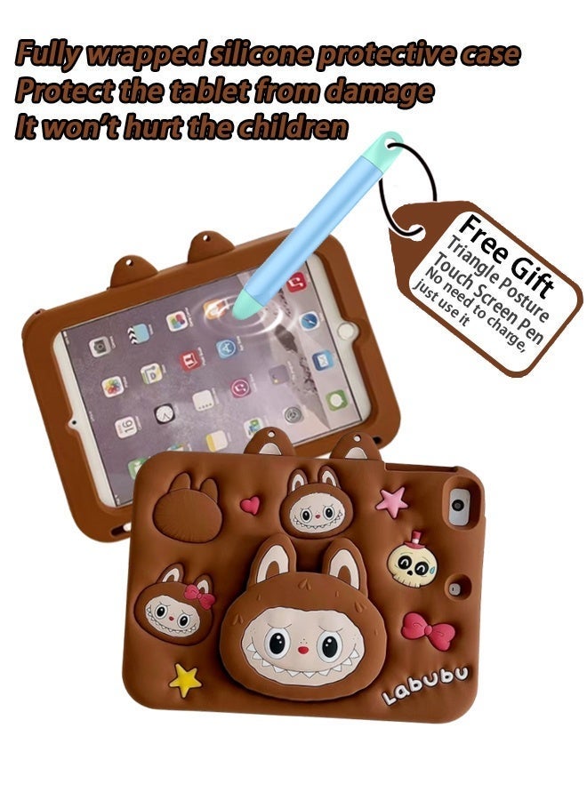 جراب حماية للأطفال لجهاز سامسونج جالاكسي تاب A9 مقاس 8.7 بوصة (2023) - جراب لابوبو لطيف مقاوم للصدمات مع حامل ومقبض، يتضمن واقي شاشة وقلم لمس وحزام ظهر - حماية شاملة للجهاز اللوحي، متوافق أيضًا مع SM-X110/X115، بني - Image 2