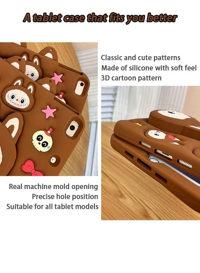 جراب حماية للأطفال لجهاز سامسونج جالاكسي تاب A9 مقاس 8.7 بوصة (2023) - جراب لابوبو لطيف مقاوم للصدمات مع حامل ومقبض، يتضمن واقي شاشة وقلم لمس وحزام ظهر - حماية شاملة للجهاز اللوحي، متوافق أيضًا مع SM-X110/X115، بني - Image 4