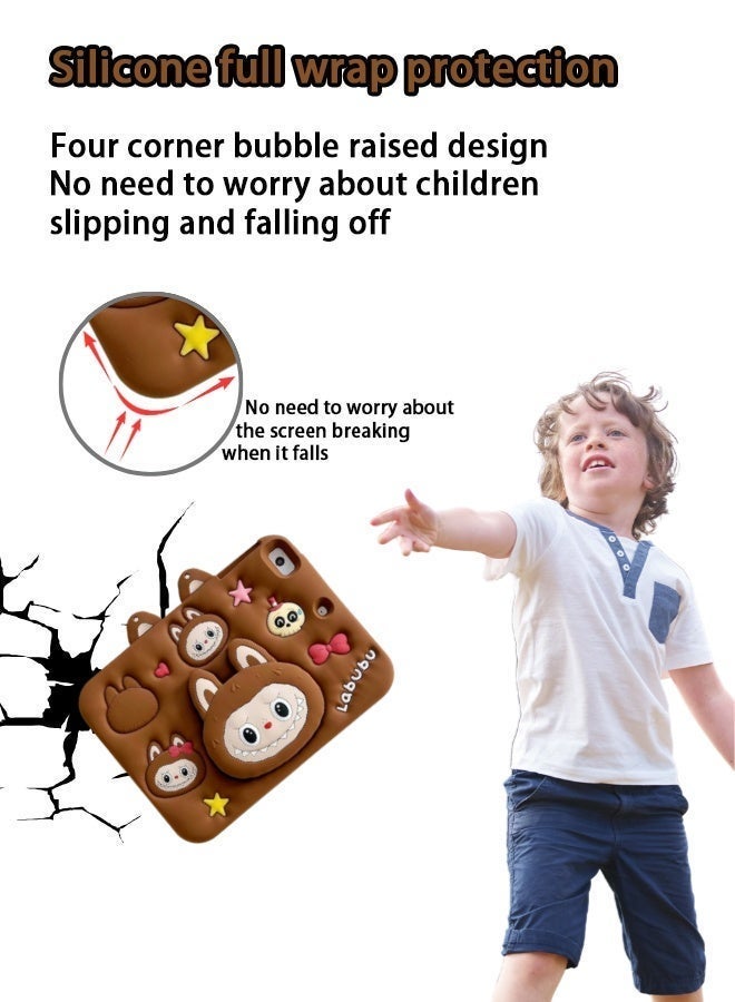 جراب حماية للأطفال لجهاز سامسونج جالاكسي تاب A9 مقاس 8.7 بوصة (2023) - جراب لابوبو لطيف مقاوم للصدمات مع حامل ومقبض، يتضمن واقي شاشة وقلم لمس وحزام ظهر - حماية شاملة للجهاز اللوحي، متوافق أيضًا مع SM-X110/X115، بني - Image 3
