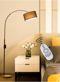 Modern Curved Floor Lamp 3 Levels Remote Control Dimmable Adjustable Height Marble Base Bedroom Living Room Office Standard Lamp Warm Light 12W Black 185x38 cm