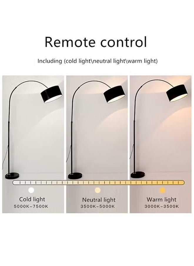 Generic - Modern Curved Floor Lamp 3 Levels Remote Control Dimmable Adjustable Height Marble Base Bedroom Living Room Office Standard Lamp Warm Light 12W Black 185x38 cm - Image 1
