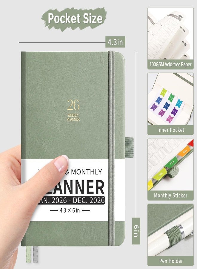 EMSHOI 2026 Pocket Planner for Purse, Weekly and Monthly, A6 Mini Small Calendar (JAN 2026 - DEC 2026), 100GSM Thick Paper, PU Leather Hardcover, Colorful Tabs, Note Pages, 4.3'' x 6'', Pink - Image 4