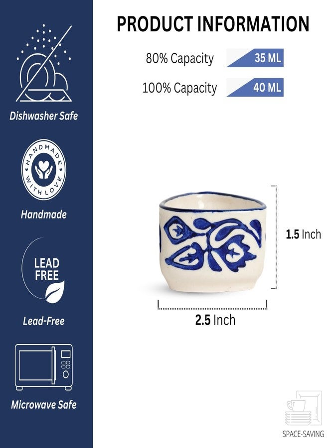Freakway Handpainted Floral Studio Pottery Ceramic Dip Bowl/Chutney Bowl/Pickle/Sauce Bowl/Small Katori Set | Triangle Shape |(50 ML, Small, Set of 6, Blue and White). - Image 5