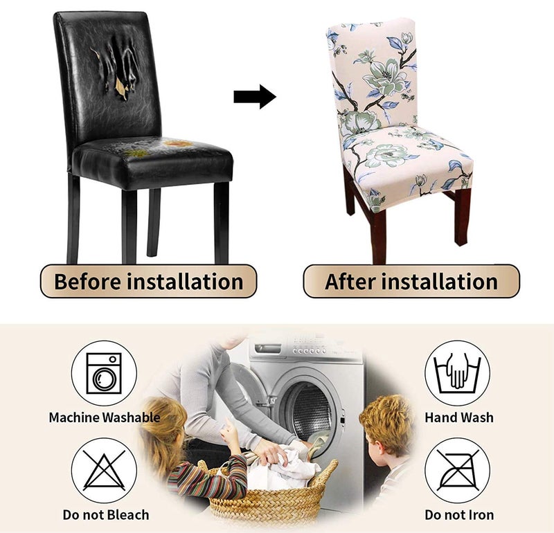 Styleys Polyester Chair Covers Printed Washable Stretchable Dining Chair Cover Slipcovers (Set of 6, SD-01, Beige Green Flower) - Image 5