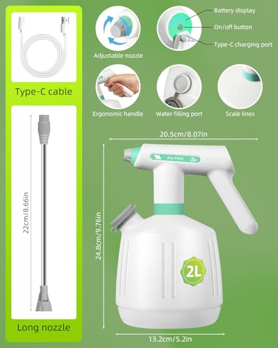 Uten Cordless Electric Sprayer 2L Rechargeable Electric Spray Bottle Power Display Extended Nozzle for HardtoReach Areas MultiUse for Cleaning Watering Disinfecting - Image 3