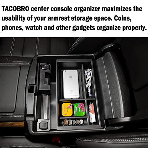 TACOBRO Center Console Organizer Compatible with 2014-2018 GMC Sierra 1500 /Chevy Silverado 1500 Accessories 2015-2020 Yukon XL/Tahoe Suburban Insert Tray Armrest Storage ABS Plastic, Black - Image 2