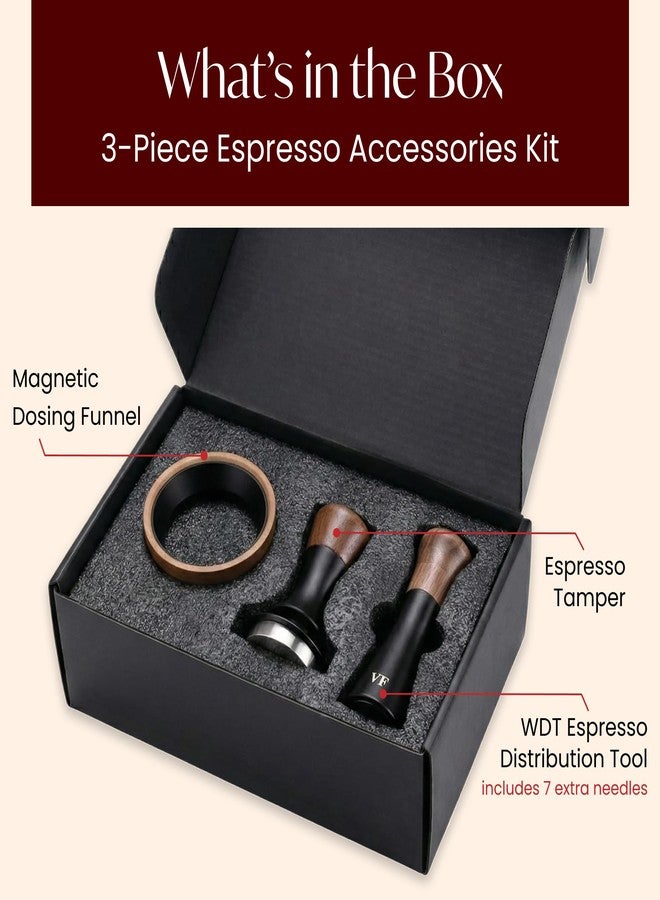 VIN FRESCO Espresso Accessories Kit for 54mm Portafilter – Premium Matching Barista Tools Set with Durable Aluminum and Real Walnut Wood – Espresso Tamper, WDT Tool and Magnetic Dosing Funnel – Black & Walnut - Image 2