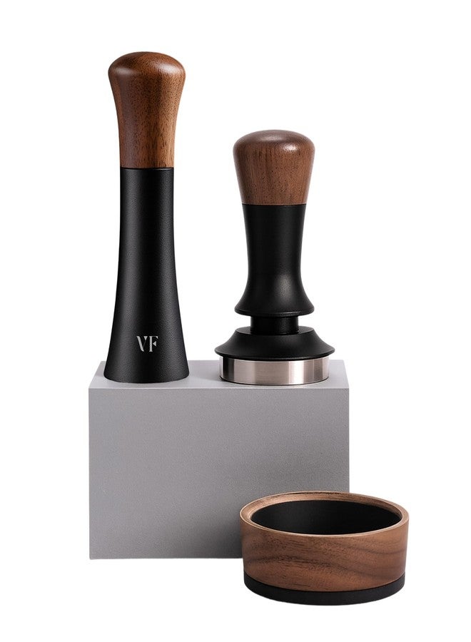 VIN FRESCO Espresso Accessories Kit for 54mm Portafilter – Premium Matching Barista Tools Set with Durable Aluminum and Real Walnut Wood – Espresso Tamper, WDT Tool and Magnetic Dosing Funnel – Black & Walnut - Image 1