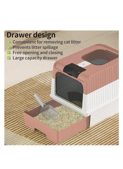 Rightsure Cat Litter Box, Covered Litter Box with UV Light, Enclosed Cat Litter Boxes with Lid, Litter Scoop, Anti-Splashin Kitty Litter Box with Drawer, Front Entry Top Exit Cat Toilet for Cats… (Pink)  - Image 4