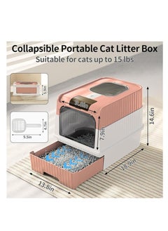 Rightsure Cat Litter Box, Covered Litter Box with UV Light, Enclosed Cat Litter Boxes with Lid, Litter Scoop, Anti-Splashin Kitty Litter Box with Drawer, Front Entry Top Exit Cat Toilet for Cats… (Pink)  - Image 5