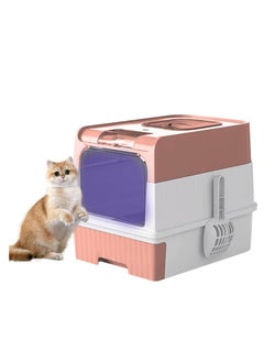 Rightsure Cat Litter Box, Covered Litter Box with UV Light, Enclosed Cat Litter Boxes with Lid, Litter Scoop, Anti-Splashin Kitty Litter Box with Drawer, Front Entry Top Exit Cat Toilet for Cats… (Pink)  - Image 1