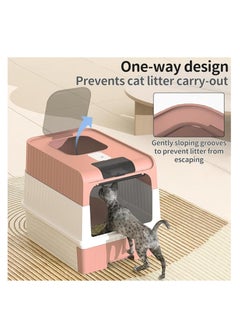 Rightsure Cat Litter Box, Covered Litter Box with UV Light, Enclosed Cat Litter Boxes with Lid, Litter Scoop, Anti-Splashin Kitty Litter Box with Drawer, Front Entry Top Exit Cat Toilet for Cats… (Pink)  - Image 3