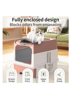 Rightsure Cat Litter Box, Covered Litter Box with UV Light, Enclosed Cat Litter Boxes with Lid, Litter Scoop, Anti-Splashin Kitty Litter Box with Drawer, Front Entry Top Exit Cat Toilet for Cats… (Pink)  - Image 2