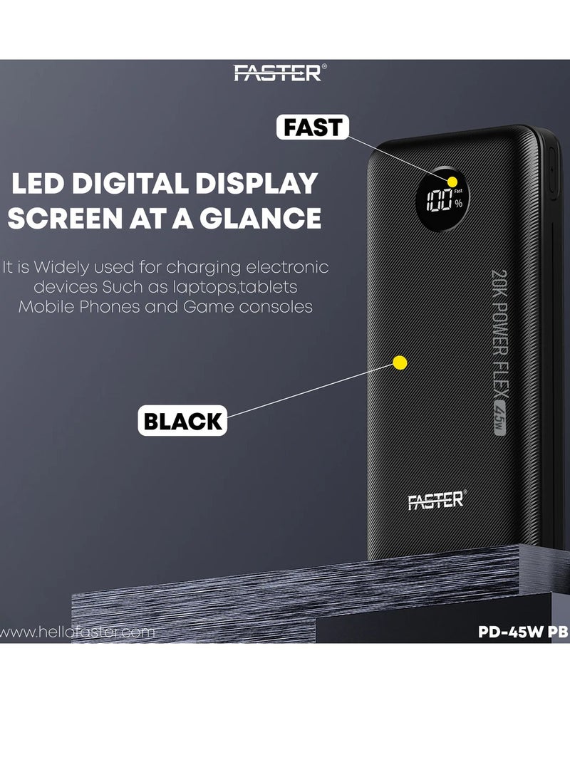 فاستر أسرع PD-45W QUALCOMM QUICK CHARGE 3.0 باور بانك 20000 مللي أمبير 74 وات في الساعة مع شاشة رقمية - Image 5